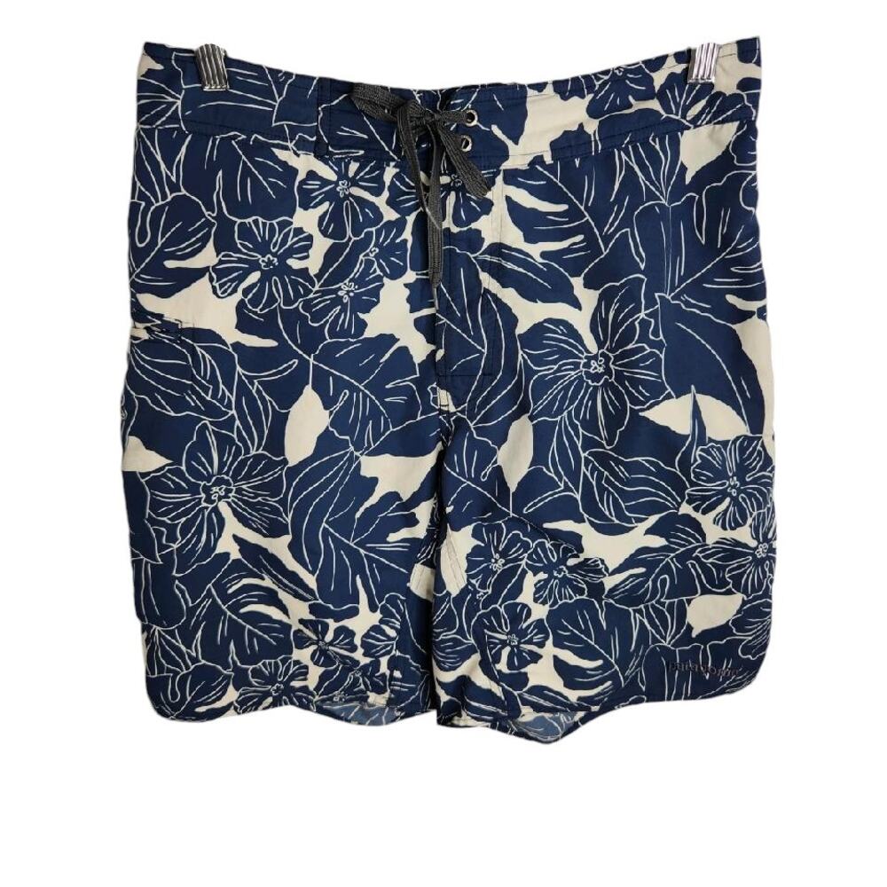 Patagonia Wavefarer Board Shorts Tropical Floral Men's Size 31 Blue Cream